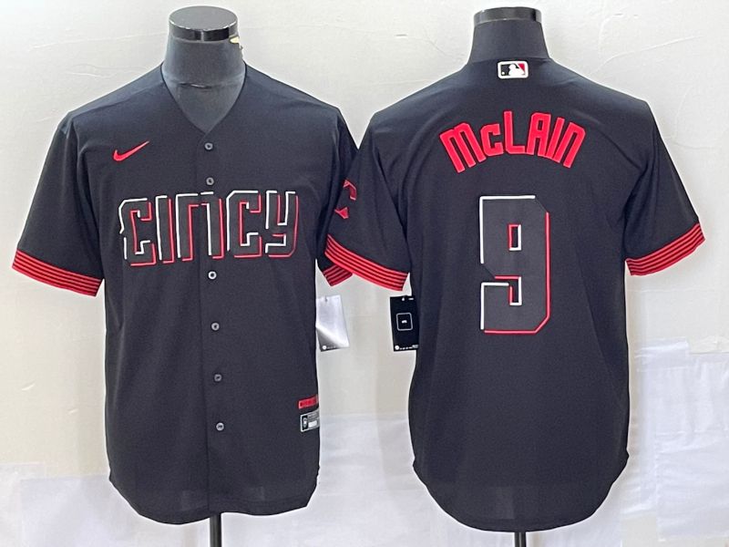 Men Cincinnati Reds 9 Mclain Nike Black 2023 City Connect Replica Player MLB Jersey5